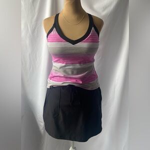 Nike Pink and Gray Striped Tank Top with Black Tek Gear Skirt Bundle Size L/M